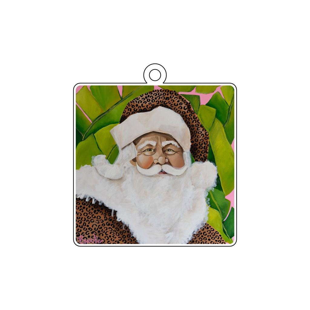 BLA-023 Cheetah Santa on Palm Leaves Ornament | 0.25Acrylic Ornament |