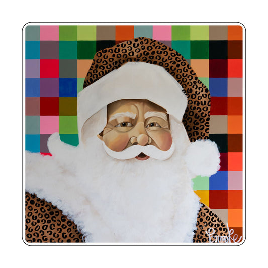 BLA-025 Cheetah Santa on Disco Plaid Mini | 0.50Acrylic Contour |