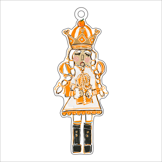 BPM-023 Orange and White Girl Nutcracker Ornament | 0.25in. Acrylic Ornament | Case Bundle of 25