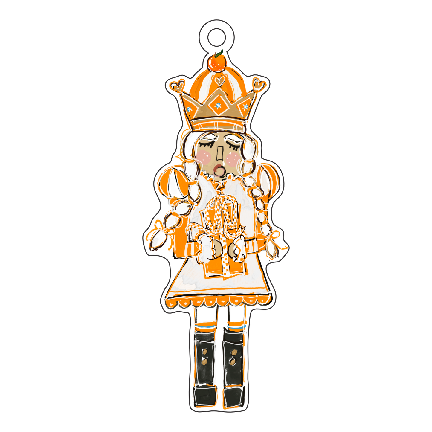 BPM-023 Orange and White Girl Nutcracker Ornament | 0.25in. Acrylic Ornament |