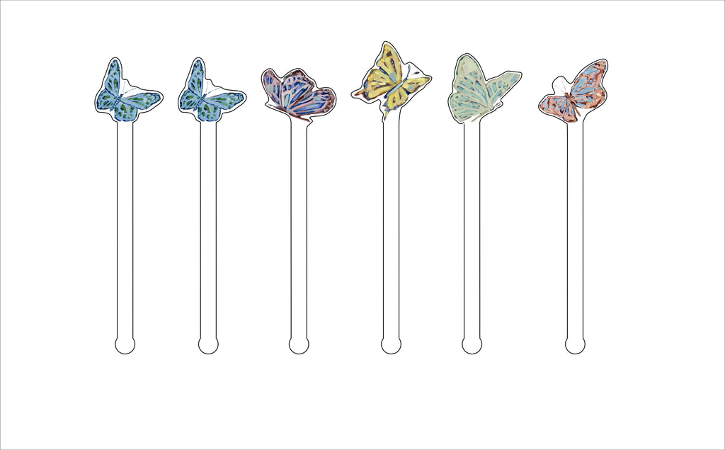 CMS-557-C4 Butterflies Drink Stirrer Set | 0.125Acrylic Stirrer | Set of 4