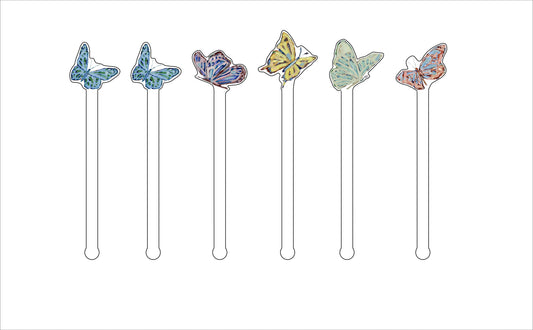 CMS-557-C4 Butterflies Drink Stirrer Set | 0.125Acrylic Stirrer | Set of 4