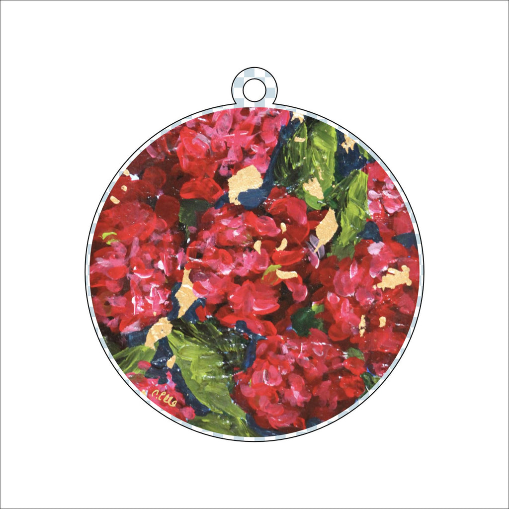 CHB-001 Red Hydrangeas Ornament | 0.25in. Acrylic Ornament | Single