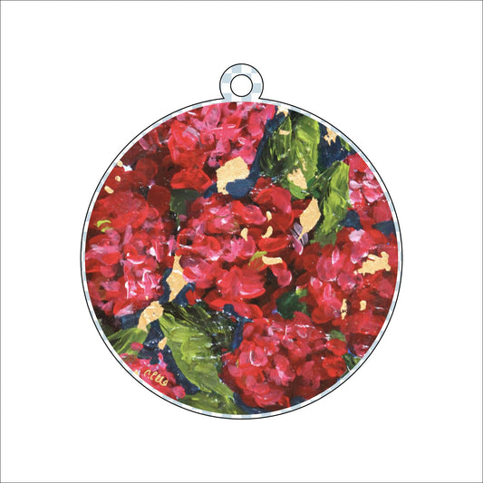 CHB-001 Red Hydrangeas Ornament | 0.25in. Acrylic Ornament | Bulk (Sold in batches of 55)
