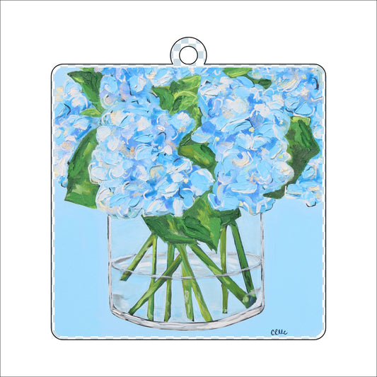 CHB-002 Blue Vase Flowers Ornament | 0.25in. Acrylic Ornament | Bulk (Sold in batches of 55)