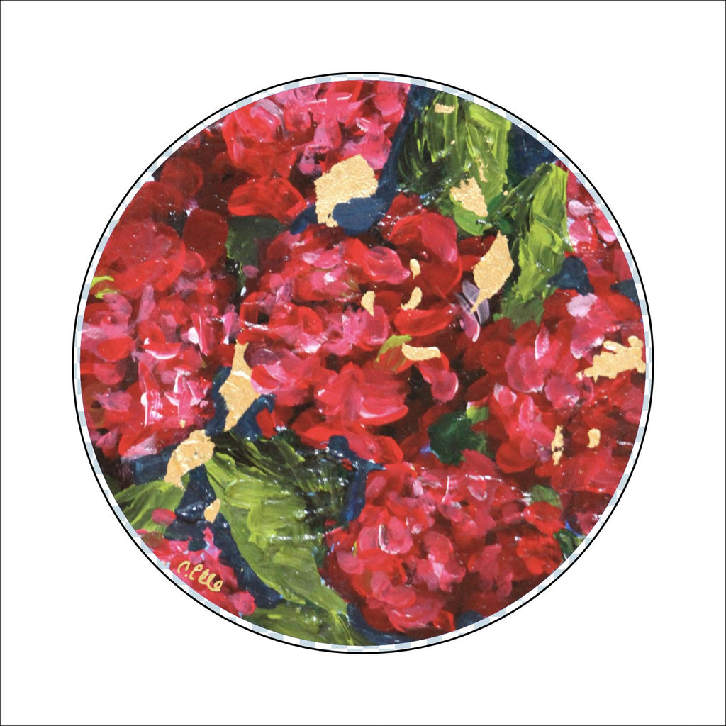CHB-005 Red Hydrangeas Coaster | 0.25" Acrylic With Cork | Case Bundle any 4+ sets (Pack of 4)
