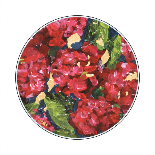 CHB-005 Red Hydrangeas Coaster | 0.25" Acrylic With Cork | Bulk (Sold in batches of 14)