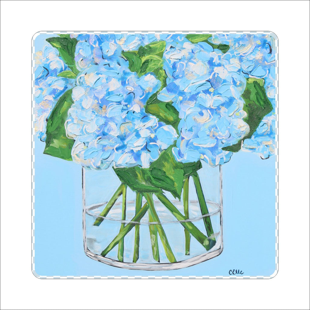 CHB-006 Blue Vase Flowers Coaster | 0.25" Acrylic With Cork | Single (Pack of 4)