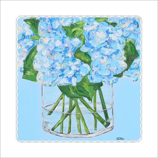 CHB-006 Blue Vase Flowers Coaster | 0.25" Acrylic With Cork | Bulk (Sold in batches of 14)