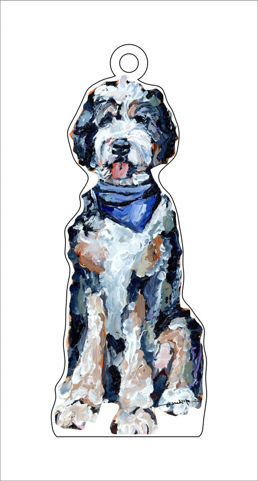Bernedoodle Blue Bandana | 0.25in. Acrylic Ornament |  Case of 25
