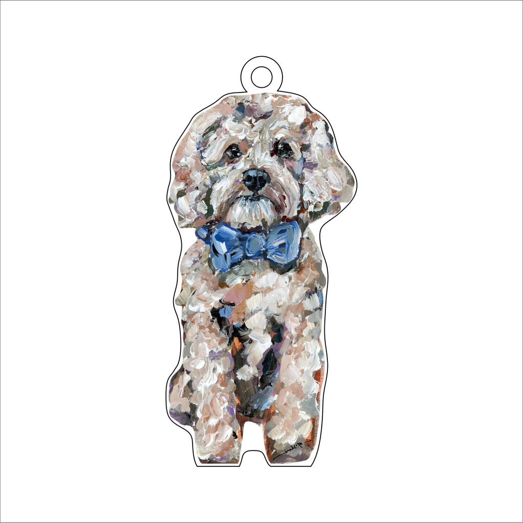 Cavapoo Blonde Blue Bow | 0.25in. Acrylic Ornament | Mix and Match (any 10+)
