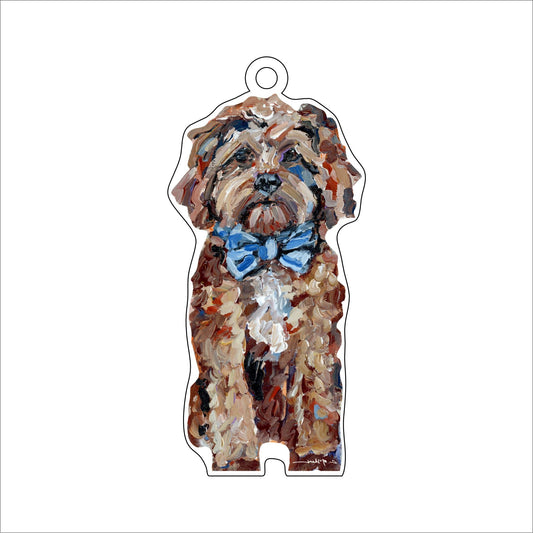 Cavapoo Red Blue Bow | 0.25in. Acrylic Ornament |  Case of 25