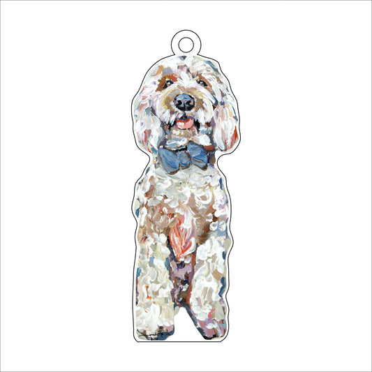 Goldendoodle Blue Bow | 0.25in. Acrylic Ornament |  Case of 25