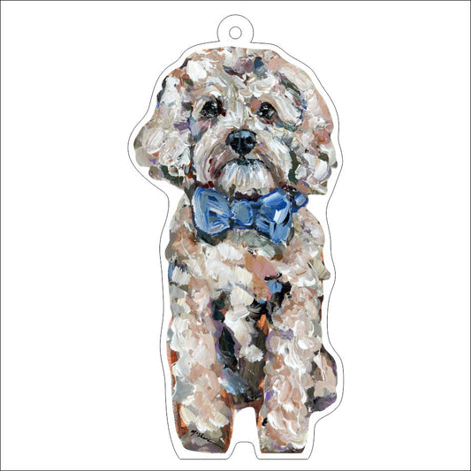 CMS-1109-C10 Cavapoo Blonde with Blue Bow Bag Charm | 0.125Acrylic Bag Charm | Case of 10