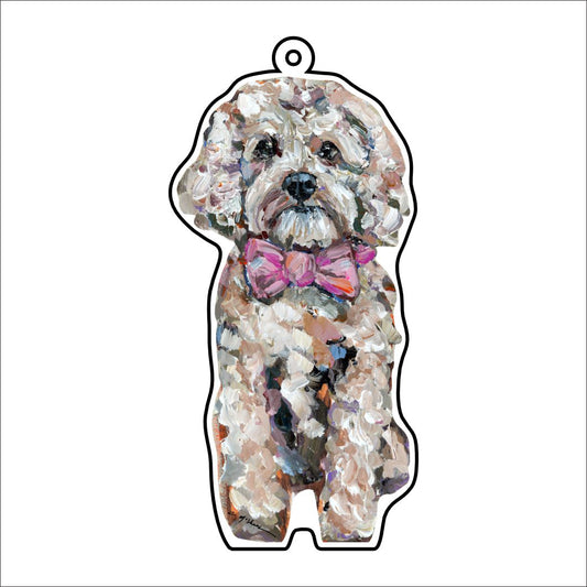 CMS-1110-C10 Cavapoo Blonde with Pink Bow Bag Charm | 0.125Acrylic Bag Charm | Case of 10