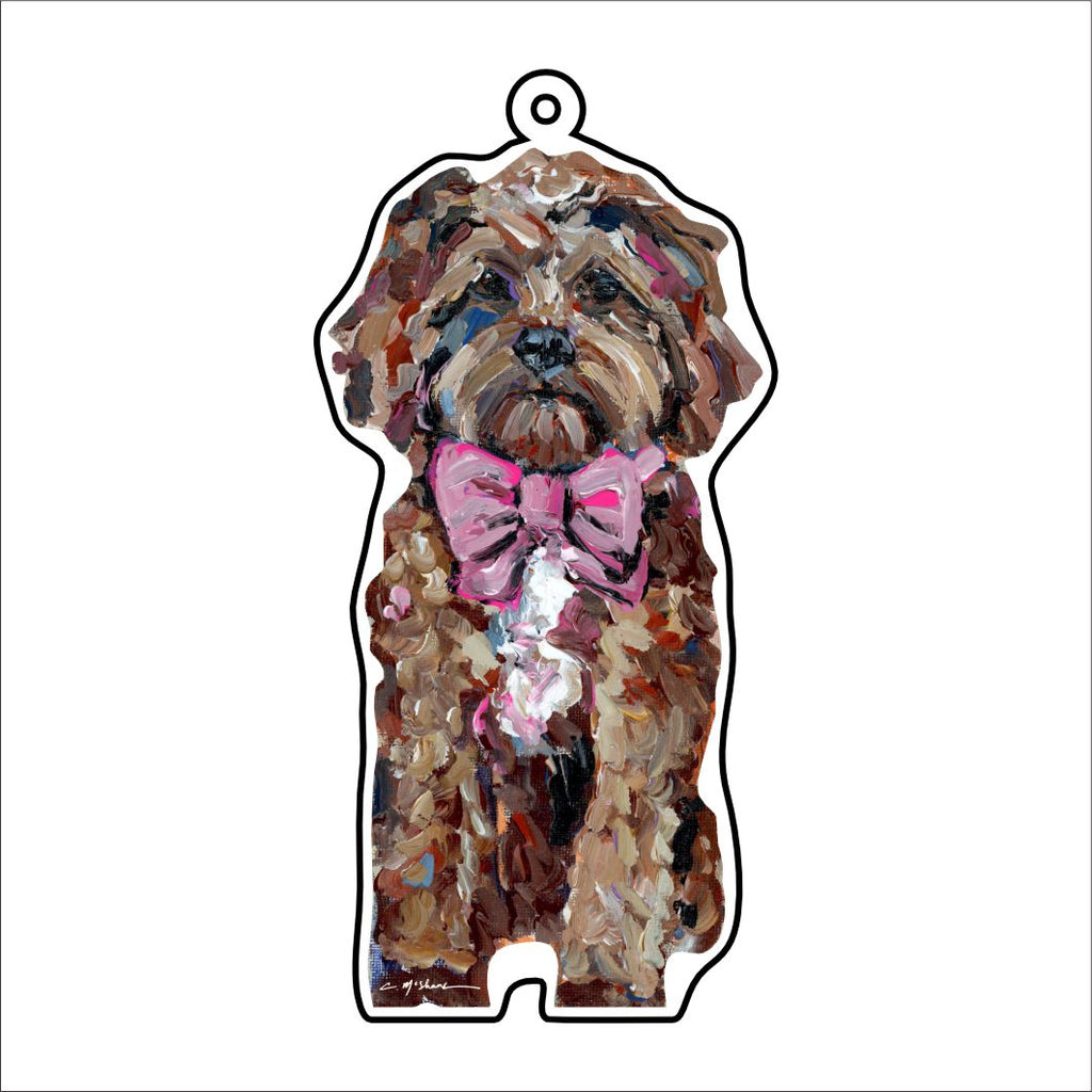 CMS-1112-C10 Cavapoo Red with Pink Bow Bag Charm | 0.125Acrylic Bag Charm | Case of 10