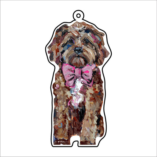 CMS-1112-C10 Cavapoo Red with Pink Bow Bag Charm | 0.125Acrylic Bag Charm | Case of 10
