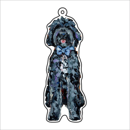 CMS-1149-C10 Goldenoodle Black With Blue Bow Bag Charm | 0.125Acrylic Bag Charm | Case of 10