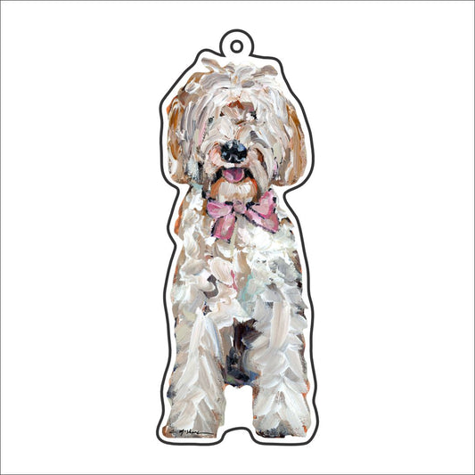CMS-1157-C10 Goldendoodle with Pink Bow Bag Charm | 0.125Acrylic Bag Charm | Case of 10