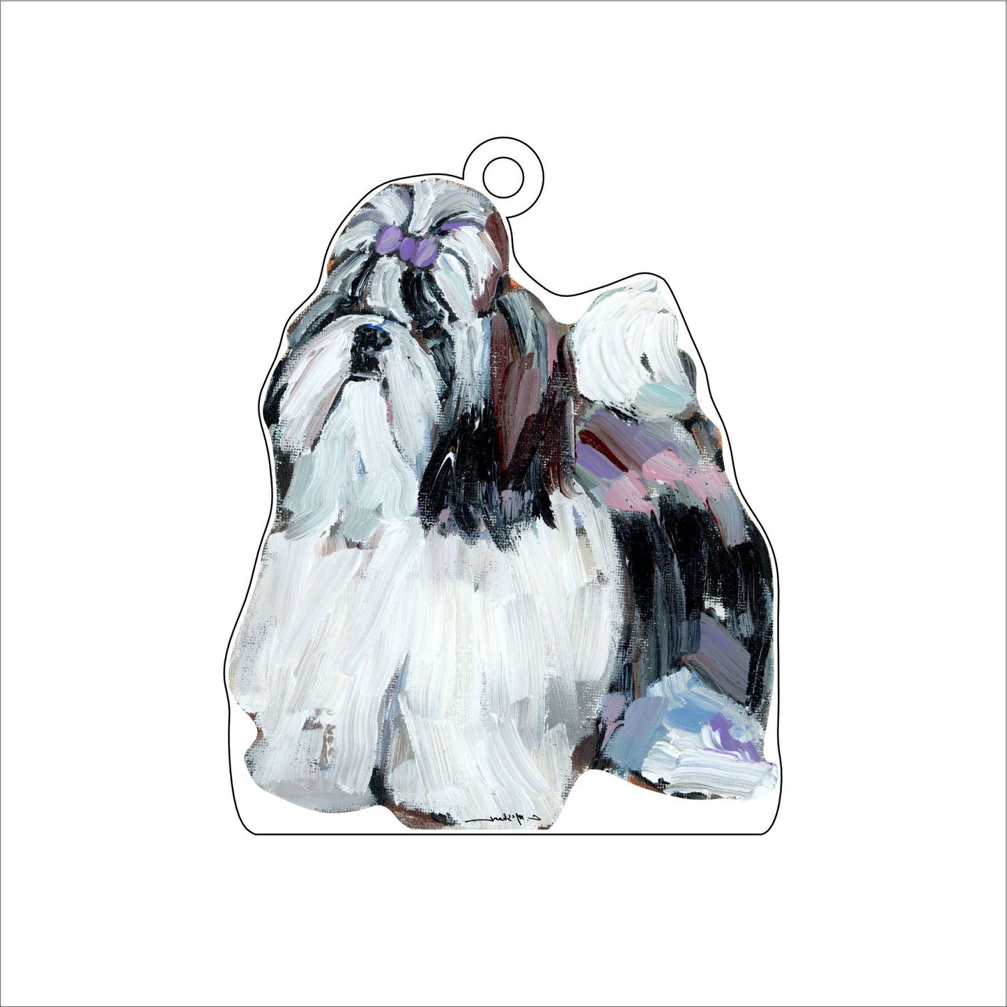 Shih Tzu Purple Bow | 0.25in. Acrylic Ornament | Mix and Match (any 10+)