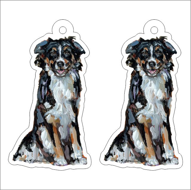 CMS-1204-C10 Australian Shepherd Black & White Tri Earring Pair | 0.125Acrylic Earring | Case of 10