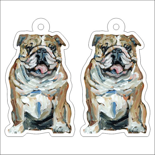 CMS-1224-C10 Bulldog Fawn & White Earring Pair | 0.125Acrylic Earring | Case of 10