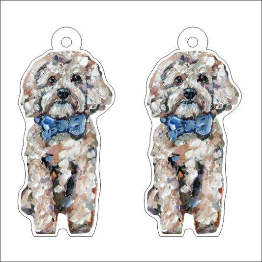 CMS-1231-C10 Cavapoo Blonde with Blue Bow Earring Pair | 0.125Acrylic Earring | Case of 10