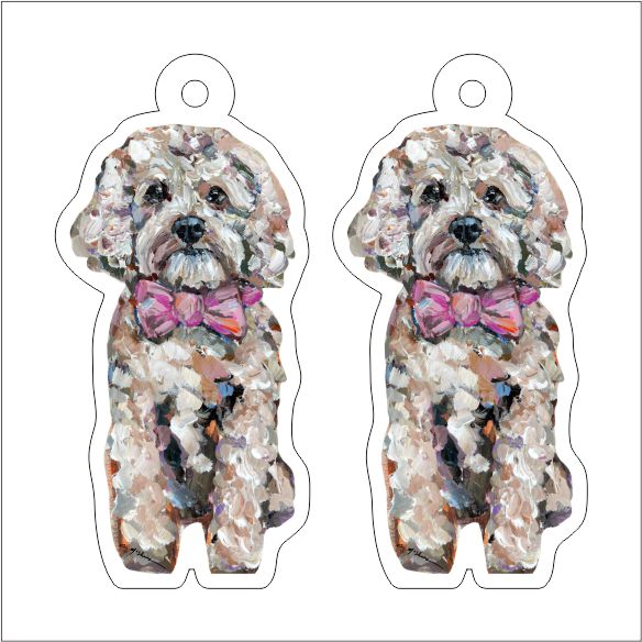CMS-1232-C10 Cavapoo Blonde with Pink Bow Earring Pair | 0.125Acrylic Earring | Case of 10