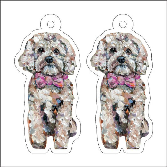 CMS-1232-C10 Cavapoo Blonde with Pink Bow Earring Pair | 0.125Acrylic Earring | Case of 10