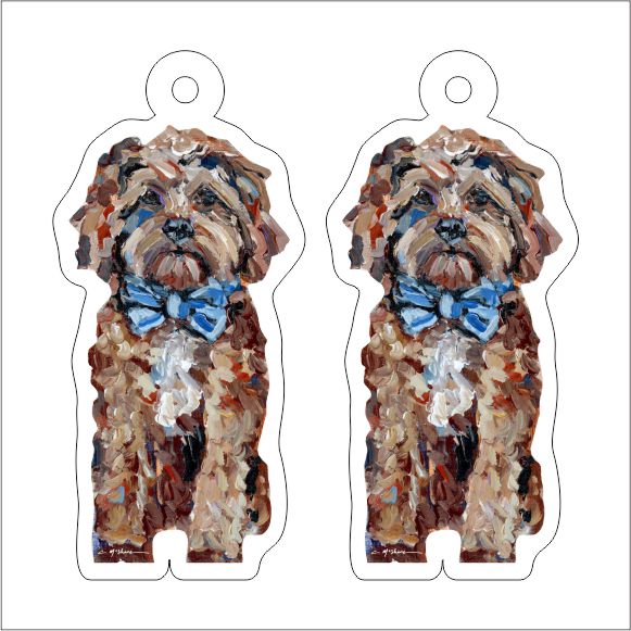 CMS-1233-C10 Cavapoo Red with Blue Bow Earring Pair | 0.125Acrylic Earring | Case of 10