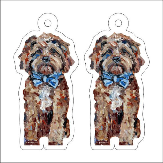 CMS-1233-C10 Cavapoo Red with Blue Bow Earring Pair | 0.125Acrylic Earring | Case of 10