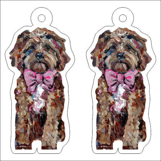 CMS-1234-C10 Cavapoo Red with Pink Bow Earring Pair | 0.125Acrylic Earring | Case of 10