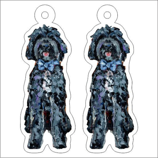 CMS-1269-C10 Goldenoodle Black With Blue Bow Earring Pair | 0.125Acrylic Earring | Case of 10