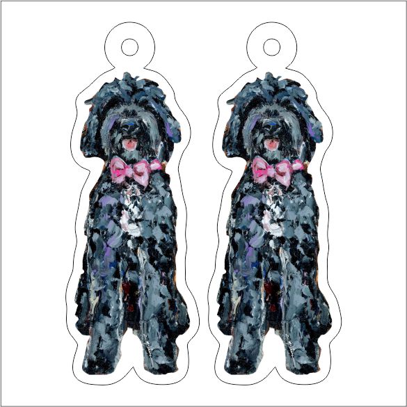CMS-1270-C10 Goldenoodle Black With Pink Bow Earring Pair | 0.125Acrylic Earring | Case of 10