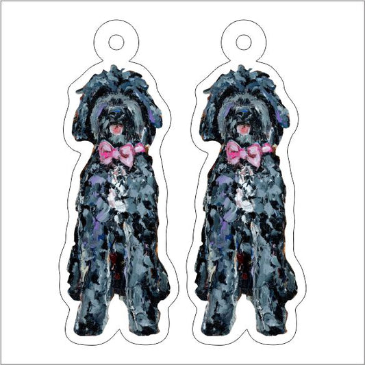 CMS-1270-C10 Goldenoodle Black With Pink Bow Earring Pair | 0.125Acrylic Earring | Case of 10