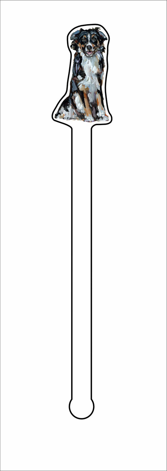 CMS-1324-C4 Australian Shepherd Black & White Tri Stirrer | 0.125Acrylic Stirrer | Case of 4