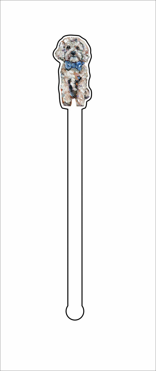 CMS-1351-C4 Cavapoo Blonde with Blue Bow Stirrer | 0.125Acrylic Stirrer | Case of 4