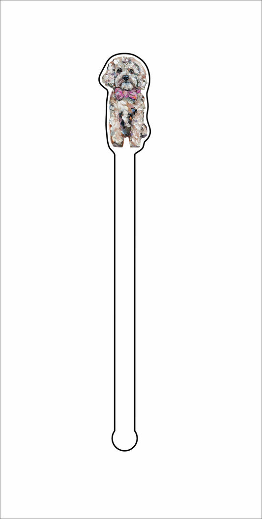 CMS-1352-C4 Cavapoo Blonde with Pink Bow Stirrer | 0.125Acrylic Stirrer | Case of 4