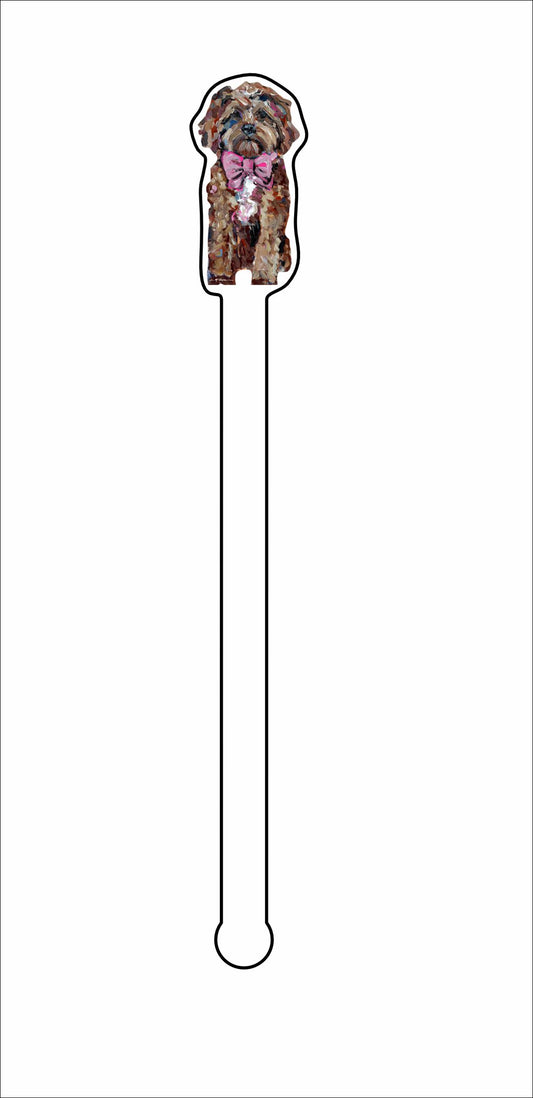 CMS-1354-C4 Cavapoo Red with Pink Bow Stirrer | 0.125Acrylic Stirrer | Case of 4