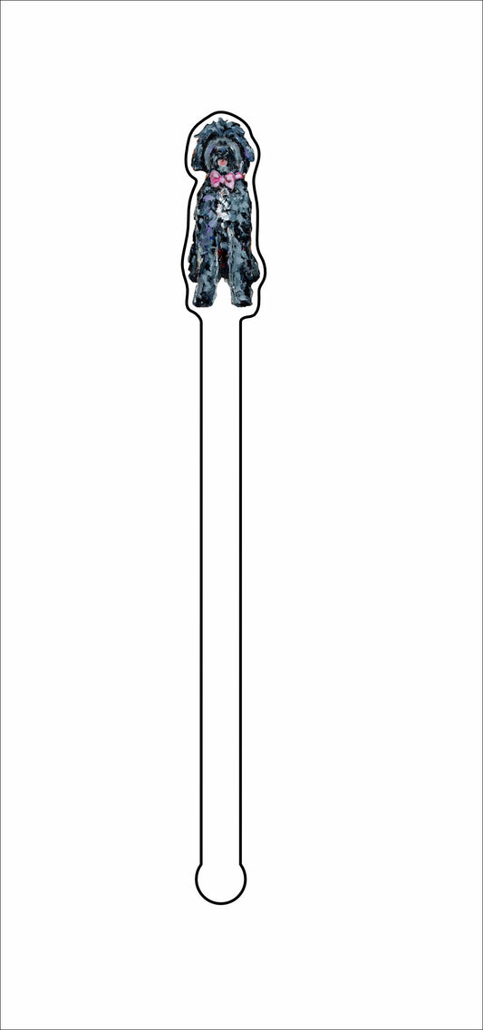 CMS-1390-C4 Goldenoodle Black With Pink Bow Stirrer | 0.125Acrylic Stirrer | Case of 4