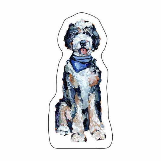 CMS-1647-C10 Bernedoodle Blue Bandana Sticker | Removable Sticker | Set of 10