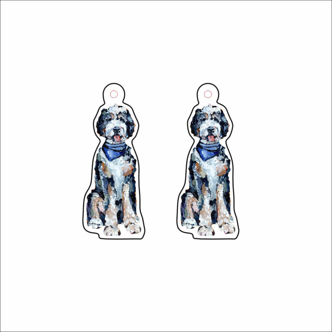 CMS-1664-C10 Bernedoodle Blue Bandana Earring Pair | 0.125Acrylic Earrings | Set of 10