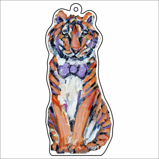 CMS-1728 Tiger Purple & Yellow Bow Tie Bag Charm | 0.125Acrylic Bag Charm | Set of 10