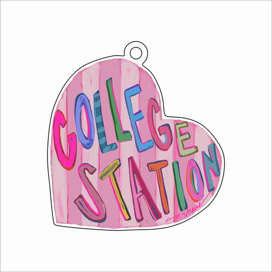CMS-1755 College Station Love Ornament | 0.25Acrylic Ornament & Ribbon