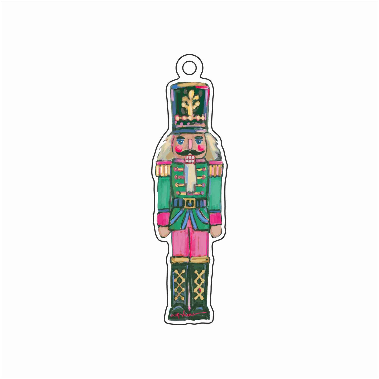 CMS-1861 Nutcracker Green Ornament | 0.25Acrylic Ornament & Ribbon