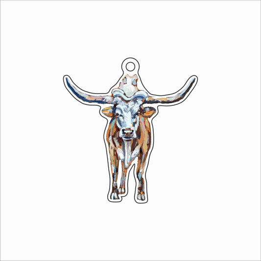 CMS-1841 Longhorn White Ornament | 0.25Acrylic Ornament & Ribbon | Case of 25