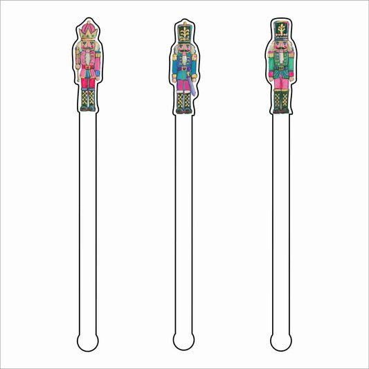 CMS-1868 Three Nutcrackers Drink Stirrer Pack | 0.125Acrylic Stirrer | Set of 4