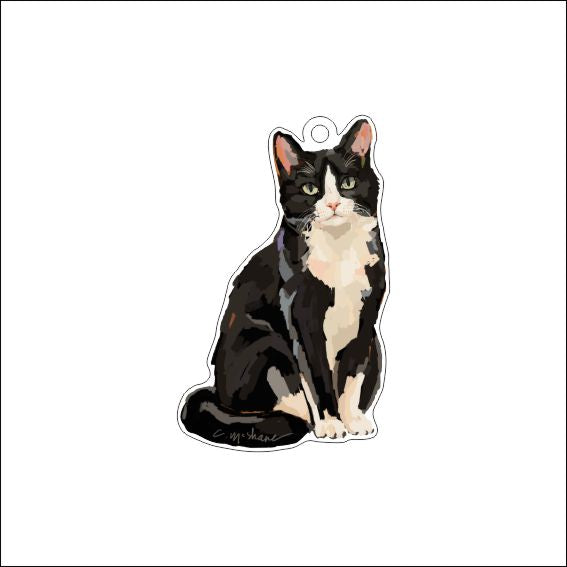 CMS-1946 Tuxedo Black & White Cat Ornament | 0.25Acrylic Ornament & Ribbon | Case of 25