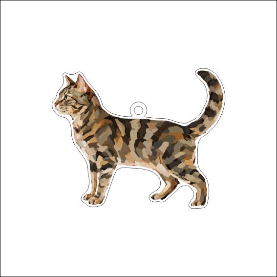 CMS-1958 Grey & Tan Mackerel Tabby Cat Ornament | 0.25Acrylic Ornament & Ribbon | Case of 25