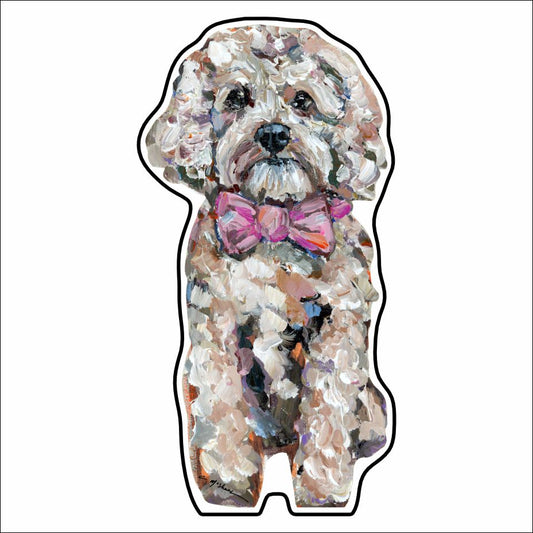 CMS-864-C10 Cavapoo Blonde with Pink Bow Button | 0.125Acrylic Button | Case of 10